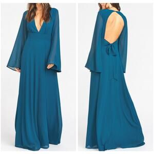 Show Me Your Mumu NWT Venus long sleeve flare dress deep jade chiffon size XS